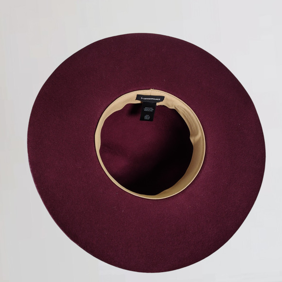 Anthropologie Burgundy Wool Felt Wide Brim Floppy Hat Cottagecore Romantic Boho main image 6